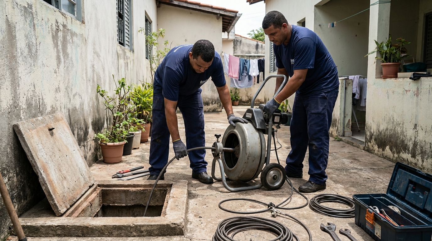 Desentupimento de Coluna Sanitária no Sol e Mar, Macaé‑RJ